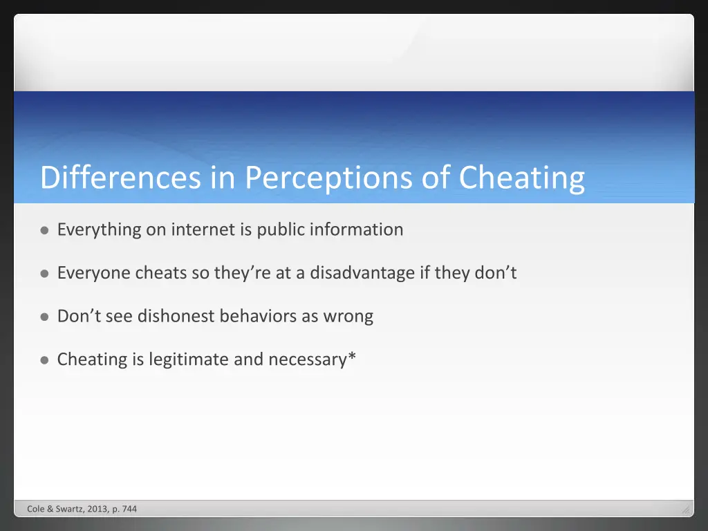 differences in perceptions of cheating