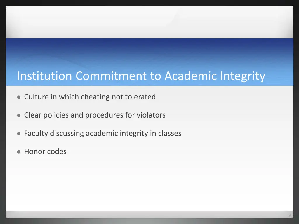 institution commitment to academic integrity