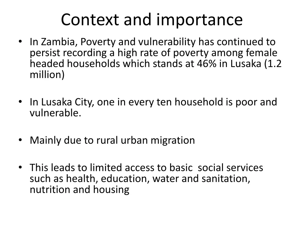 context and importance in zambia poverty