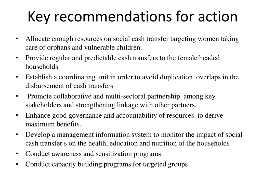 key recommendations for action