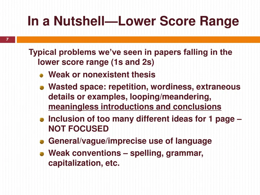 in a nutshell lower score range