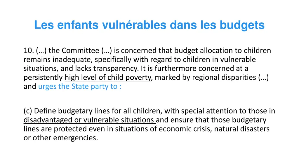 les enfants vuln rables dans les budgets