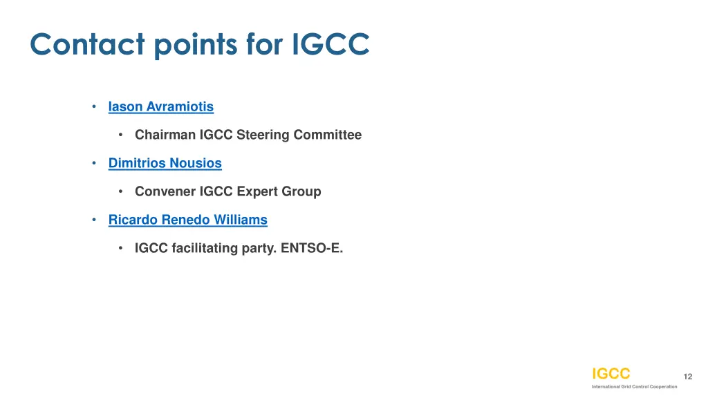 contact points for igcc