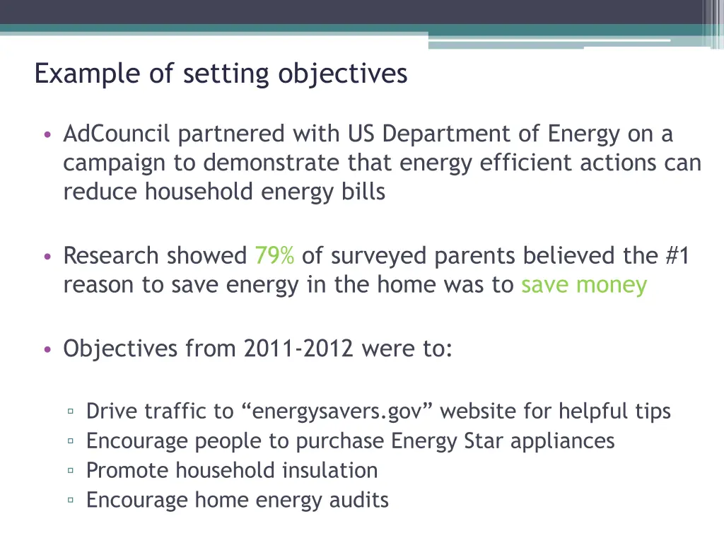 example of setting objectives