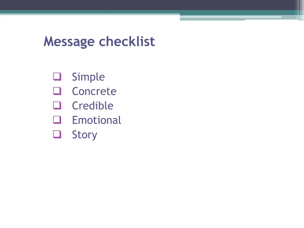 message checklist simple concrete credible