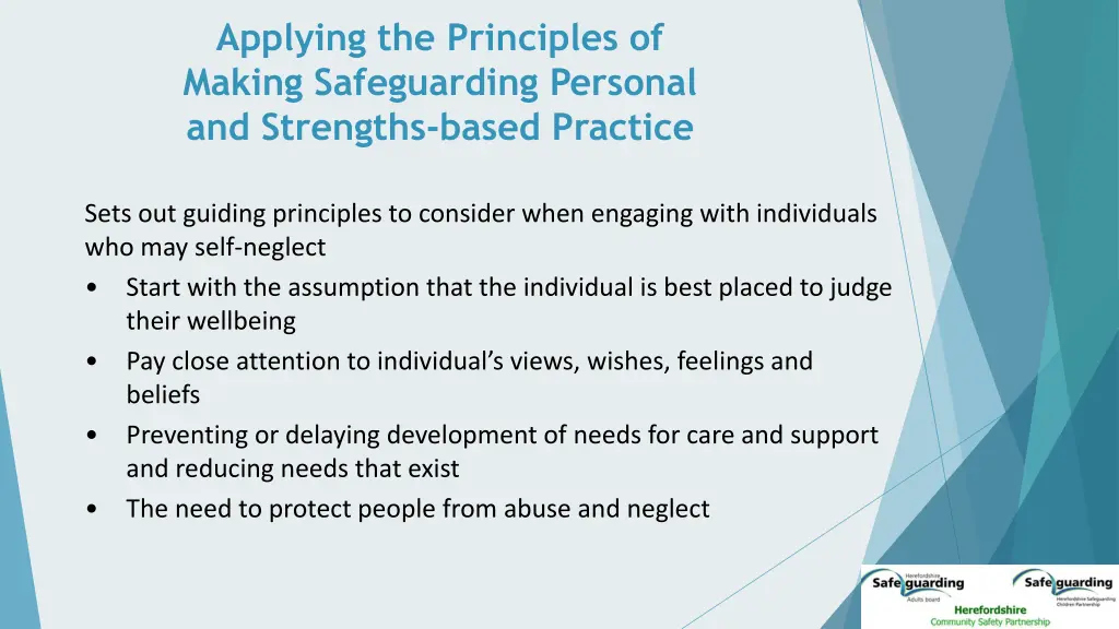 applying the principles of making safeguarding