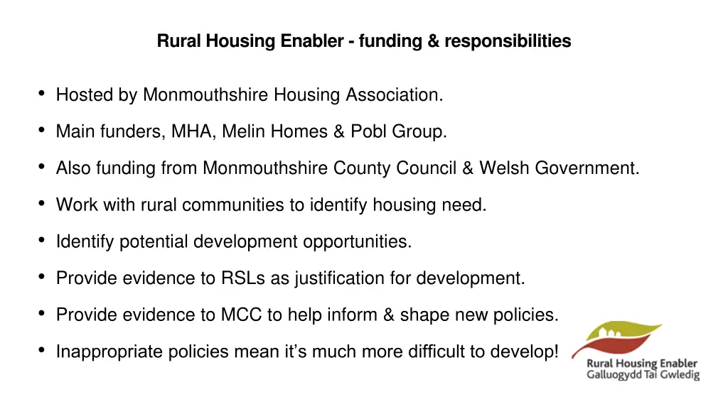 rural housing enabler funding responsibilities