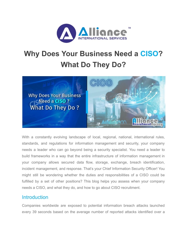 why does your business need a ciso what do they do