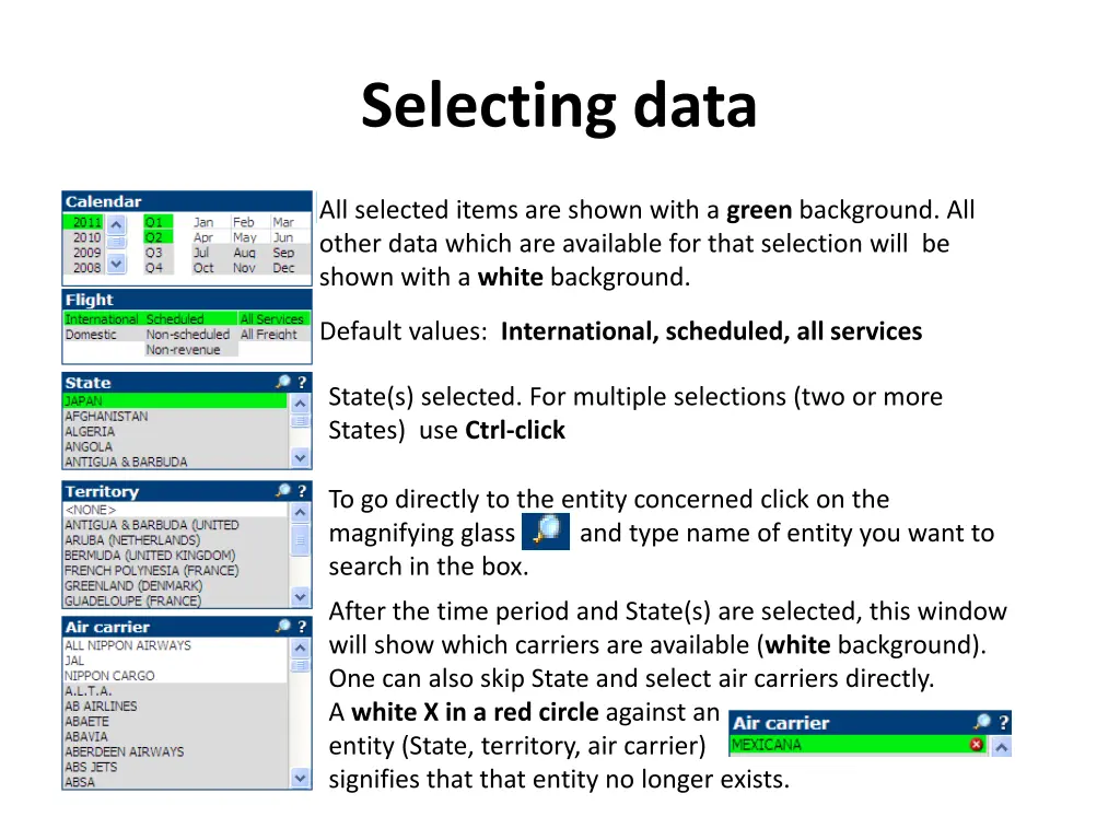 selecting data