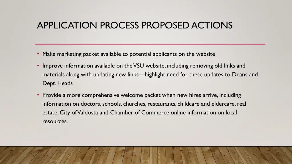 application process proposed actions