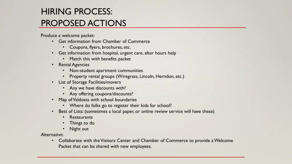 hiring process proposed actions