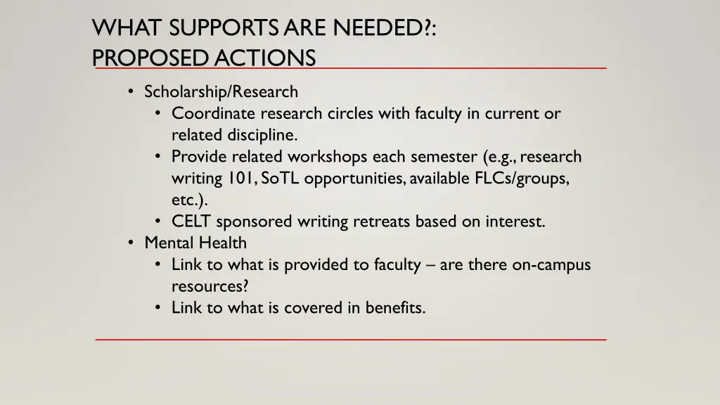 what supports are needed proposed actions