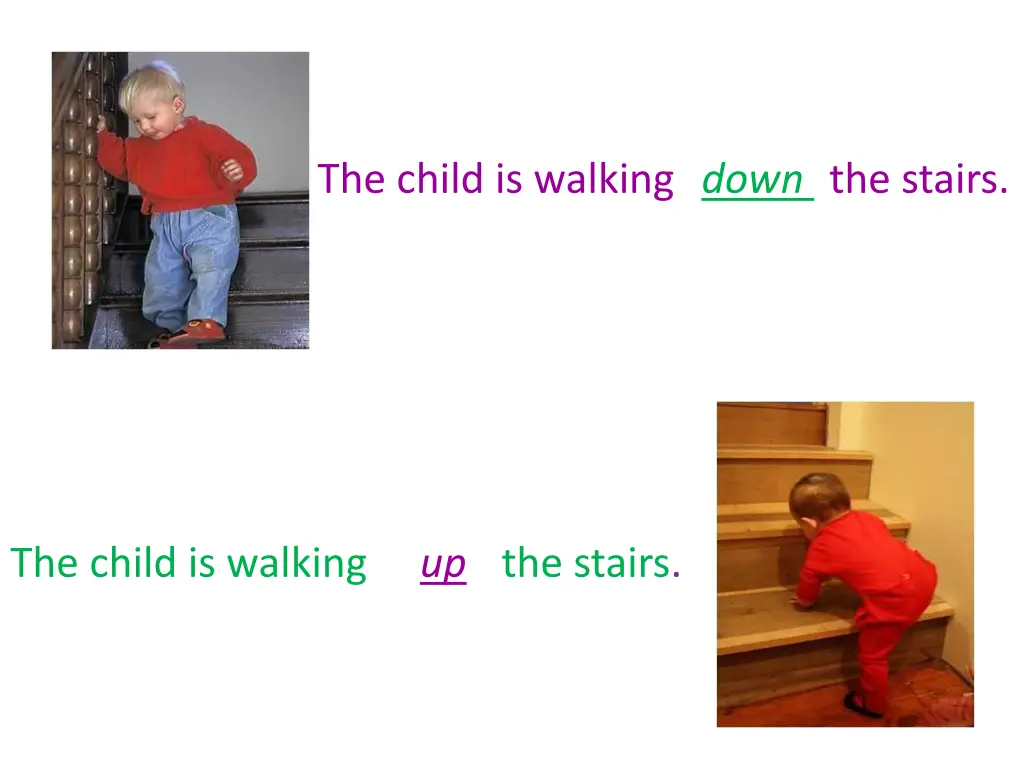 the child is walking the stairs