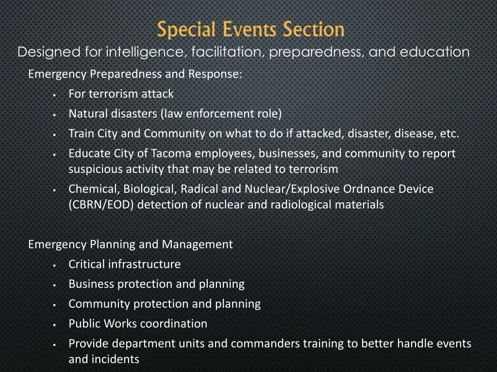 special events section