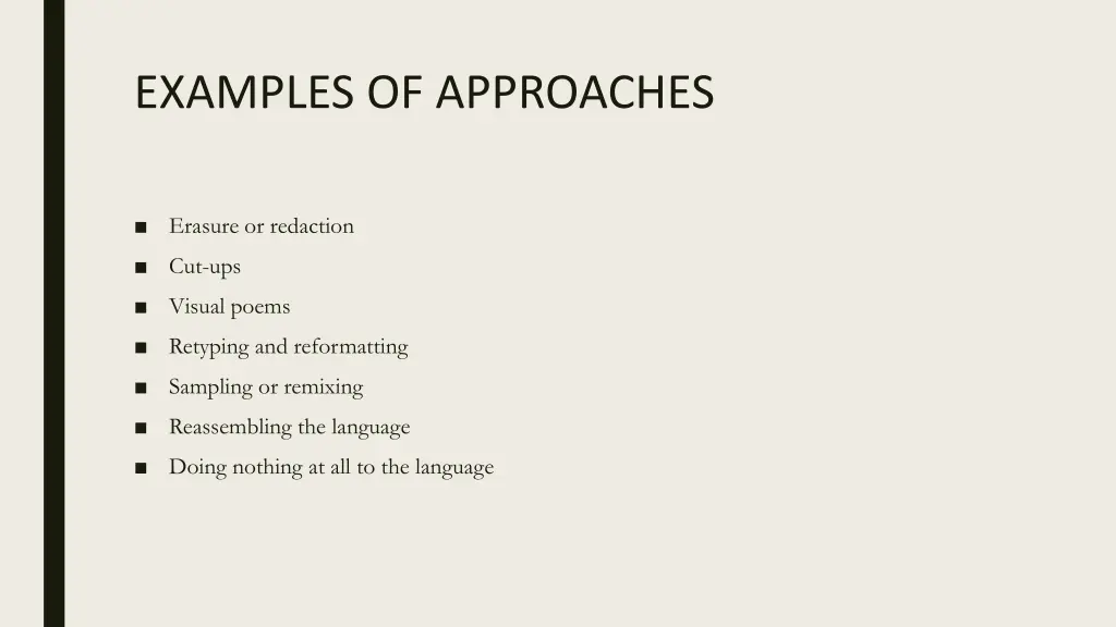 examples of approaches