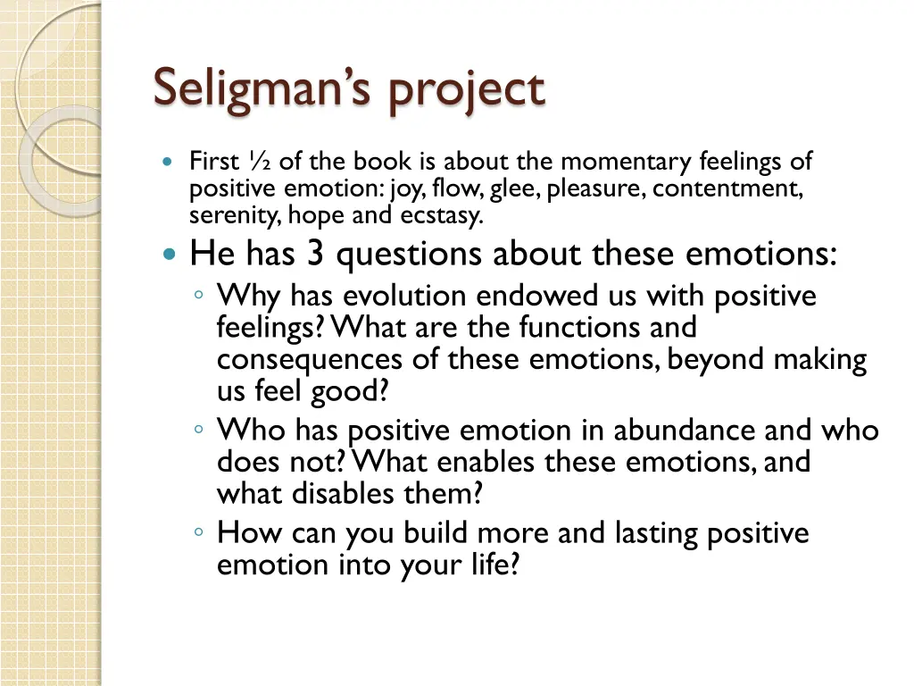 seligman s project