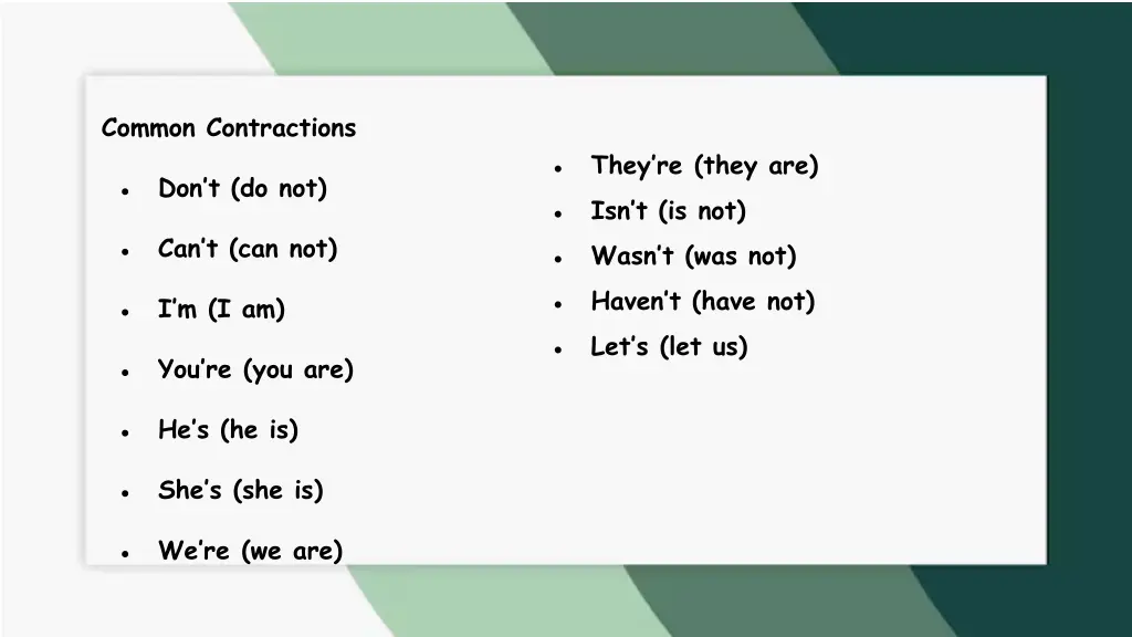 common contractions