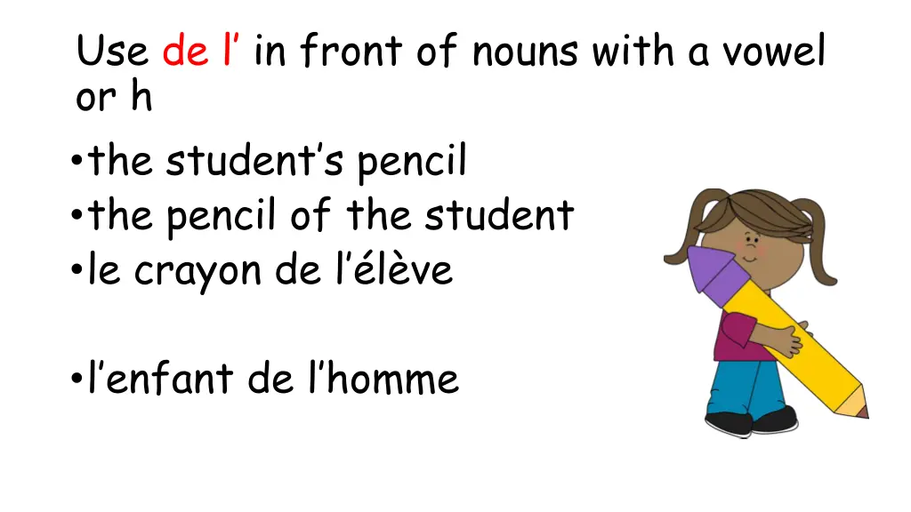 use de l in front of nouns with a vowel