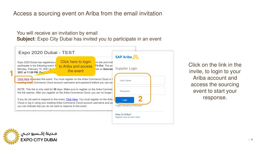 access a sourcing event on ariba from the email