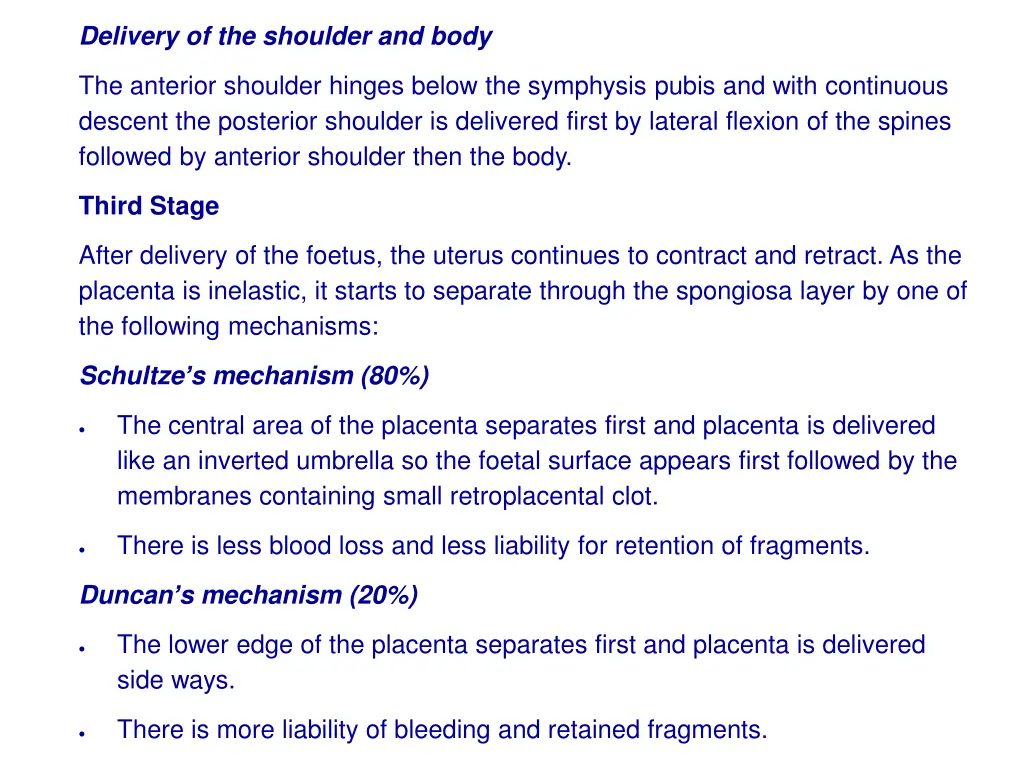 delivery of the shoulder and body