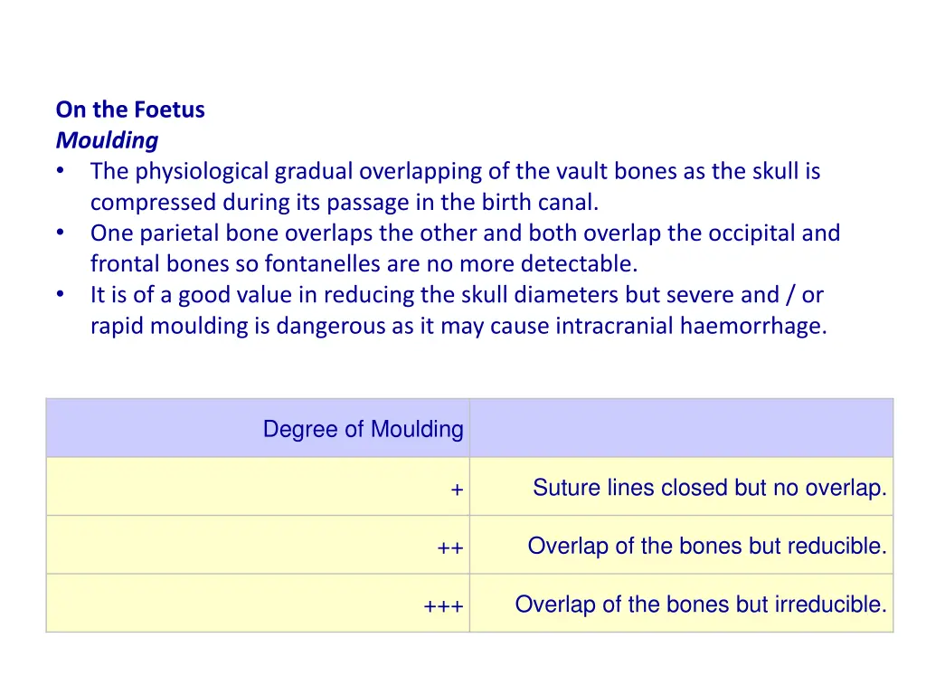 on the foetus moulding the physiological gradual