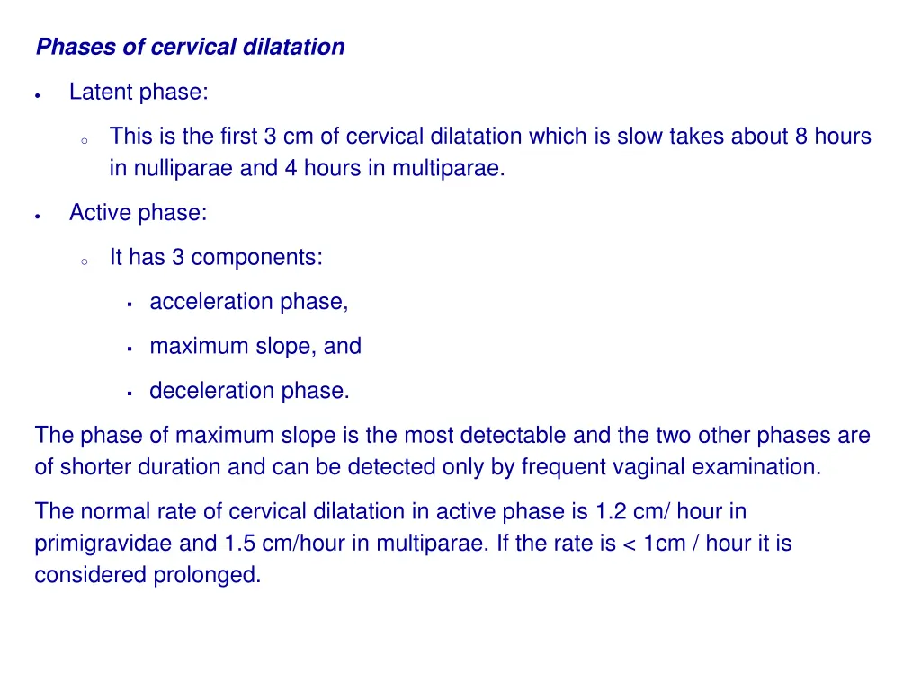 phases of cervical dilatation