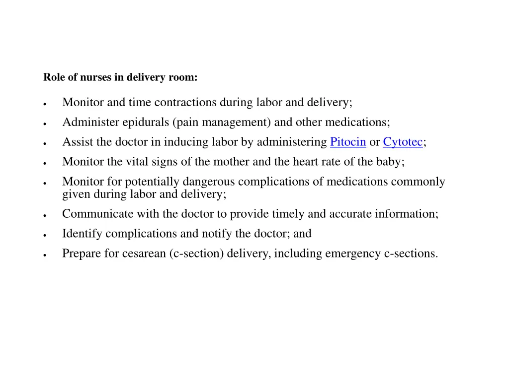 role of nurses in delivery room