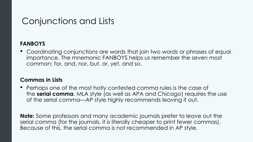 conjunctions and lists