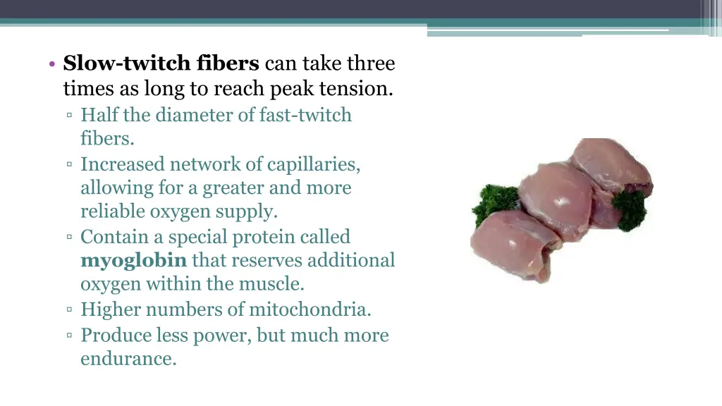 slow twitch fibers can take three times as long