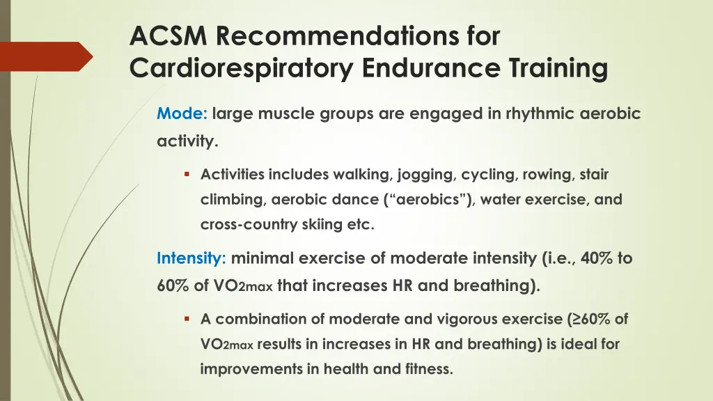 acsm recommendations for cardiorespiratory