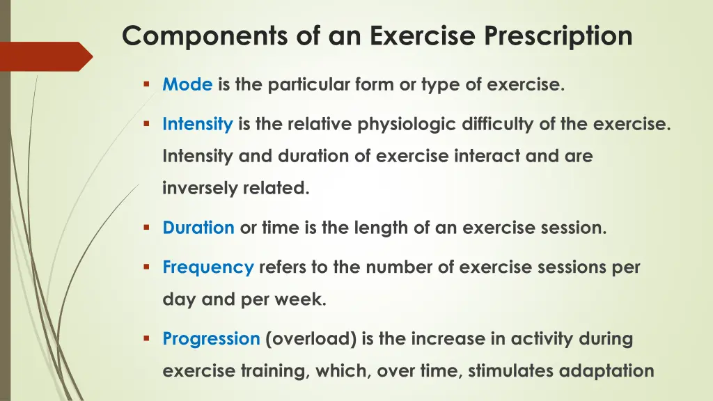 components of an exercise prescription