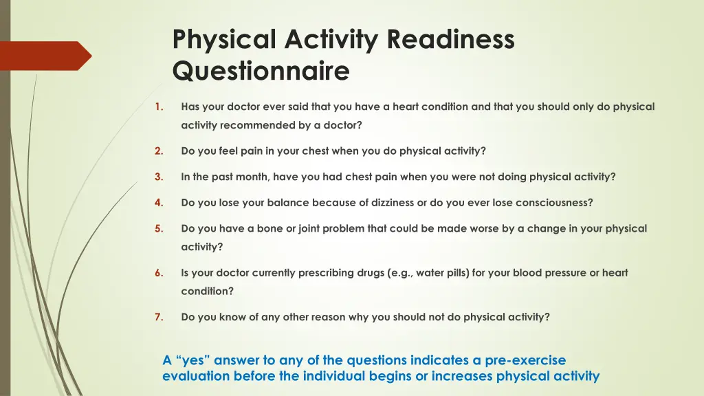 physical activity readiness questionnaire