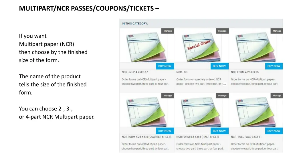 multipart ncr passes coupons tickets