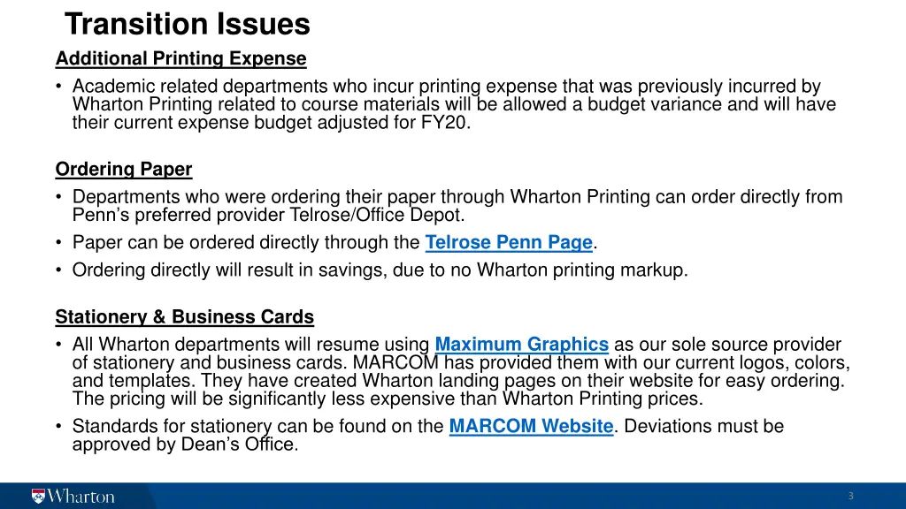 transition issues additional printing expense