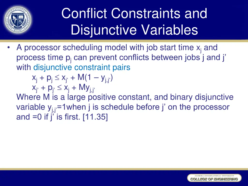 conflict constraints and disjunctive variables 1