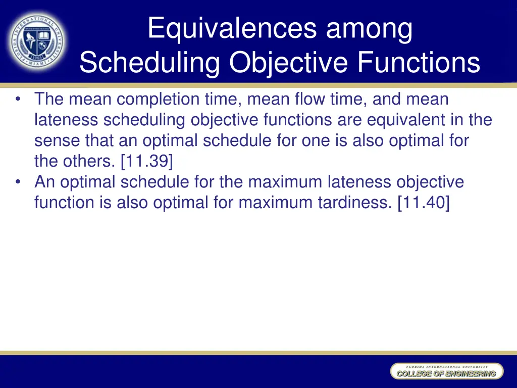 equivalences among scheduling objective functions