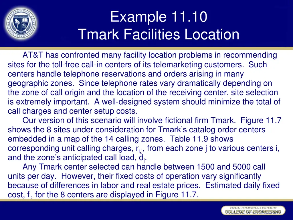 example 11 10 tmark facilities location