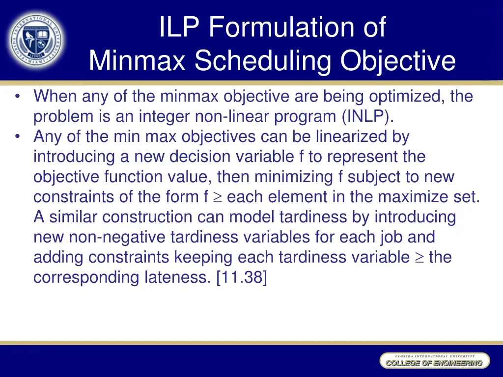 ilp formulation of minmax scheduling objective