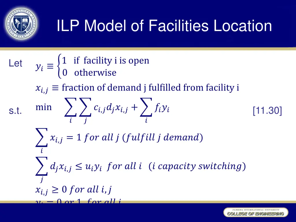 ilp model of facilities location