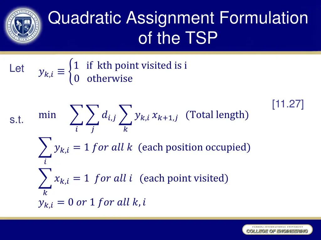 quadratic assignment formulation of the tsp