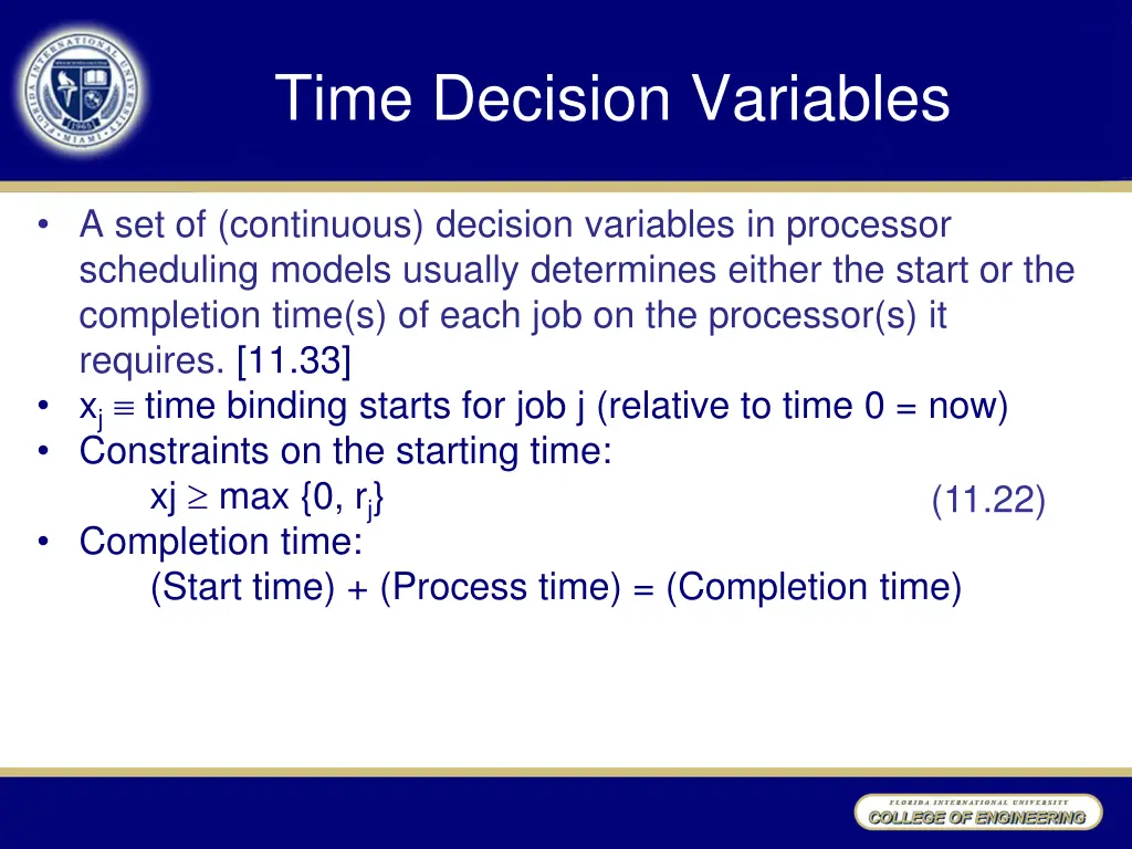 time decision variables