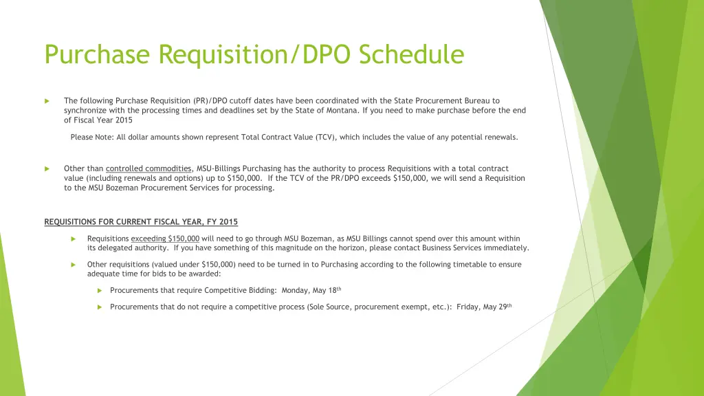 purchase requisition dpo schedule