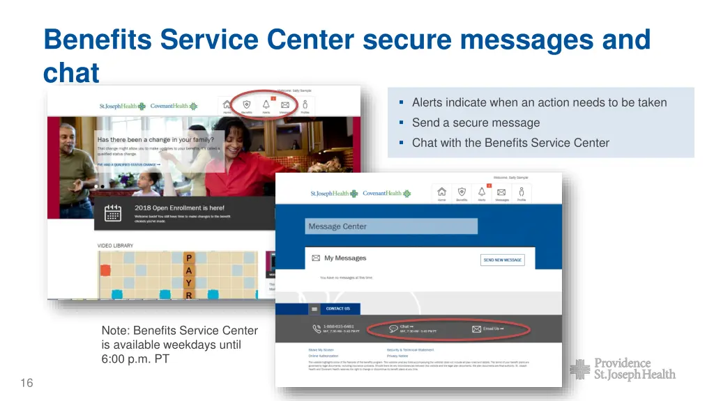 benefits service center secure messages and chat