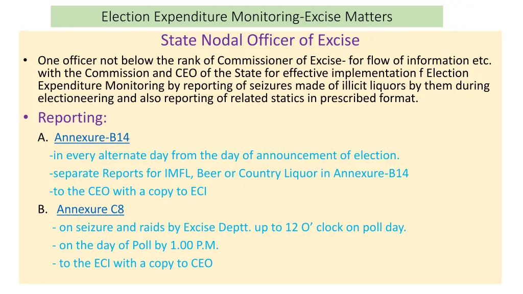 election expenditure monitoring excise matters 1