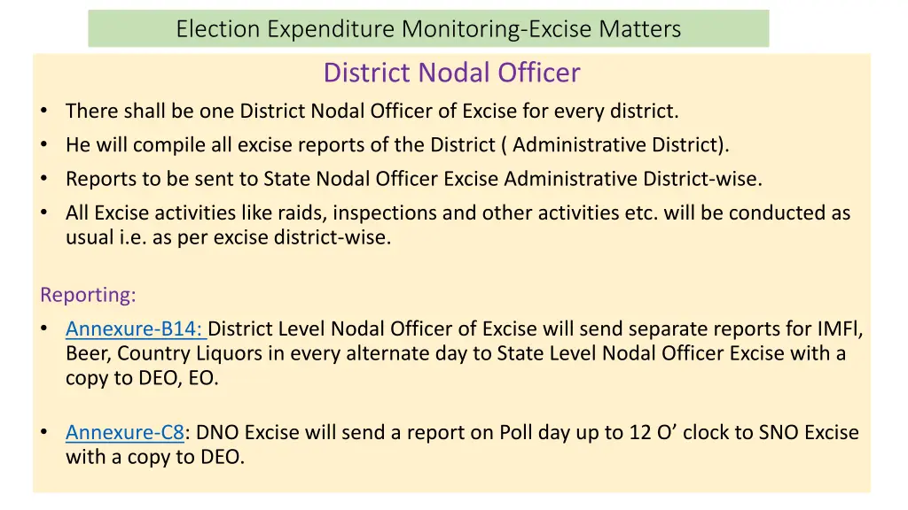 election expenditure monitoring excise matters 2