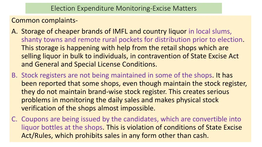 election expenditure monitoring excise matters 4