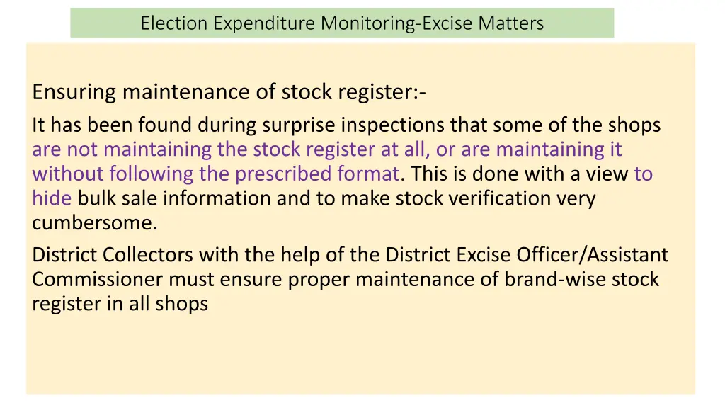 election expenditure monitoring excise matters 6