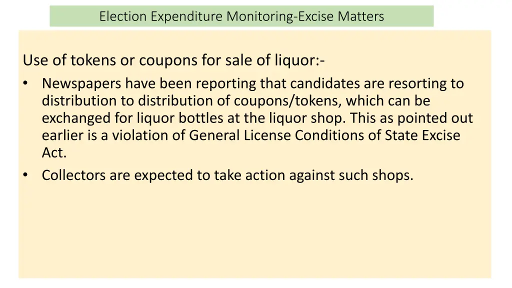 election expenditure monitoring excise matters 7