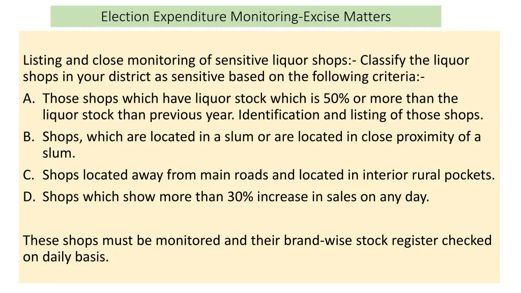 election expenditure monitoring excise matters 8