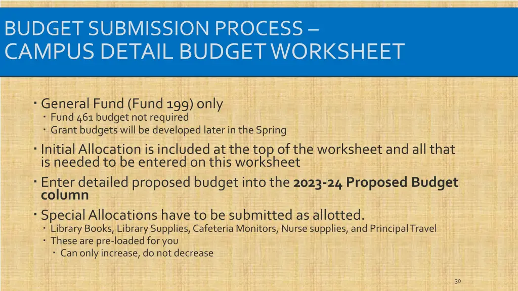 budget submission process campus detail budget